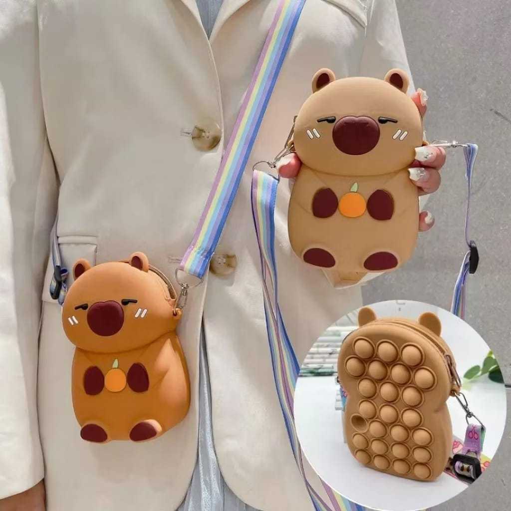 CAPYBARA SLING CHILDRENS BAG / CAPYBARA POP IT BAG / CAPYBARA CHARACTER RUBBER BAG [MARKET123.ตามมาต