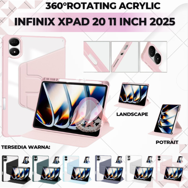 เคส อินฟินิกซ์ xpad 20 / xPAD 11 นิ้วคริสตัลอะคริลิคหมุนได้ 360 พร้อมที่ใส่ปากกาสล็อต