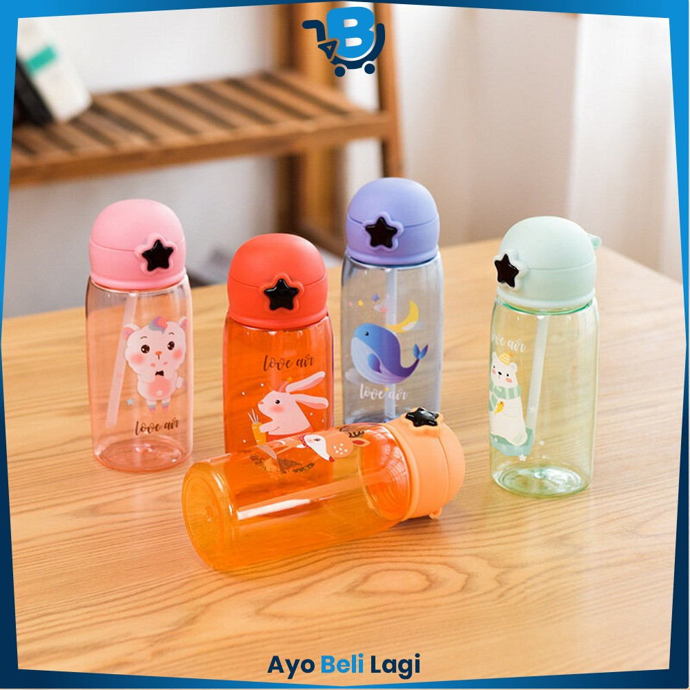 TOMBOL EC 520ML ขวดน้ําดื่มลายตัวละครปุ่มดาว / ขวดดื่มเด็กน่ารักพร้อมหลอด BPA FREE ABL C308