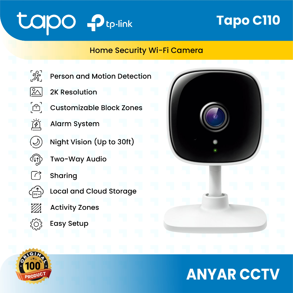 TAPO C110 กล้องวงจรปิด IP อัจฉริยะ 3MP 2K WiFi ในร่มไร้สาย 2 ทิศทาง