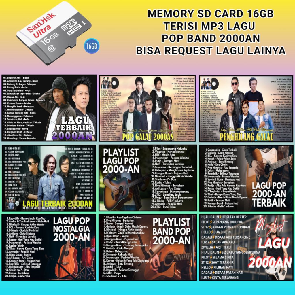 MEMORY CARD 16GB TERISI MP3 SONGS - SD CARD 16GB BONUS MP3 SONG POP - SD CARD MUSIC BOX - MEMORY CAR