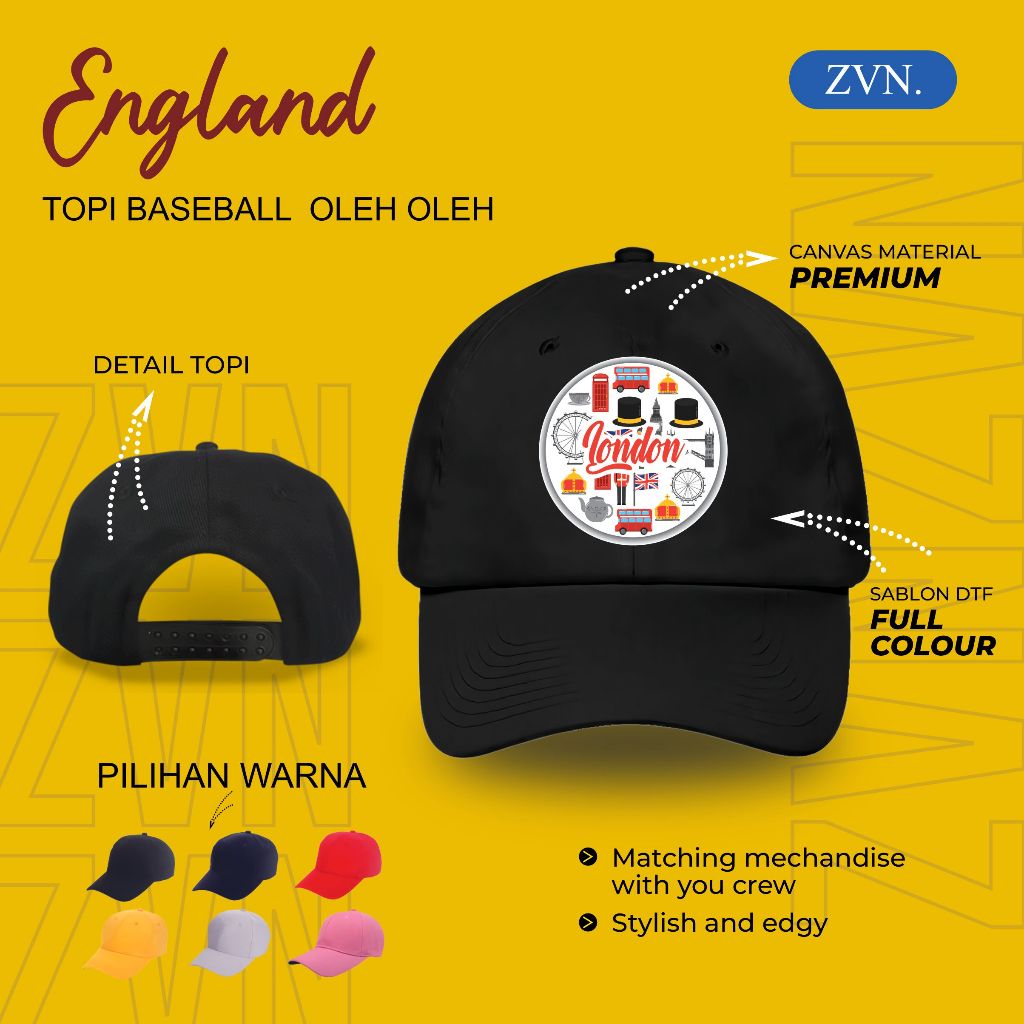 หมวกเบสบอลของที่ระลึกโดยพรีเมี่ยม ENGLAND ENGLAND - ZVN