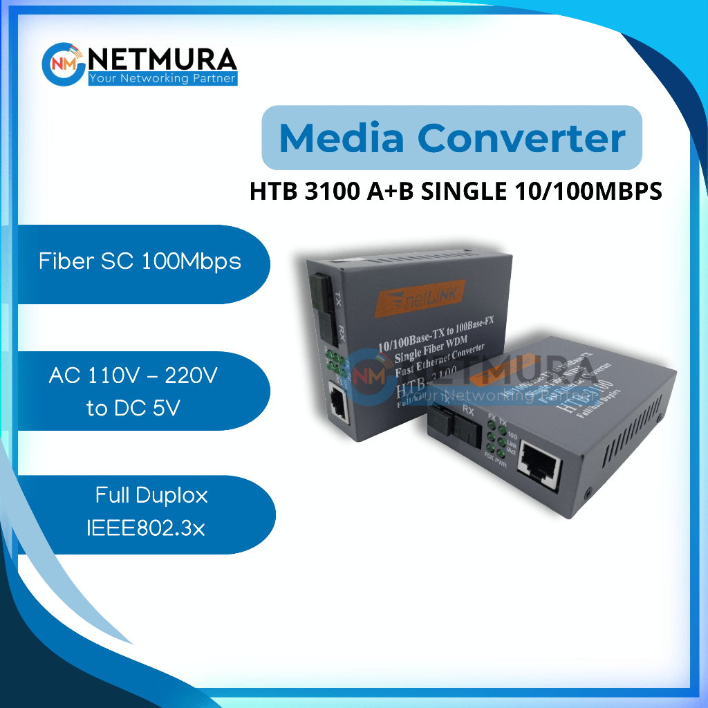 HTB 3100 Fiber Optical Media Converter HTB 3100AB 10/100Mbps โหมดเดียว 25KM