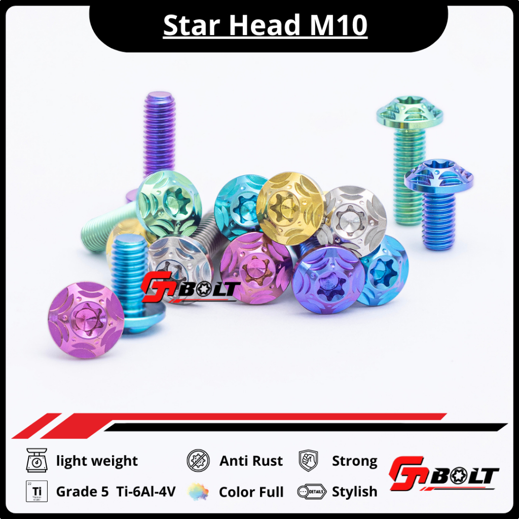 Titanium Star Head Bolt / Star Head เกรด 5 ขนาด m10 (เกลียว 14) วัสดุไทเทเนียม Ti-6Al-4V