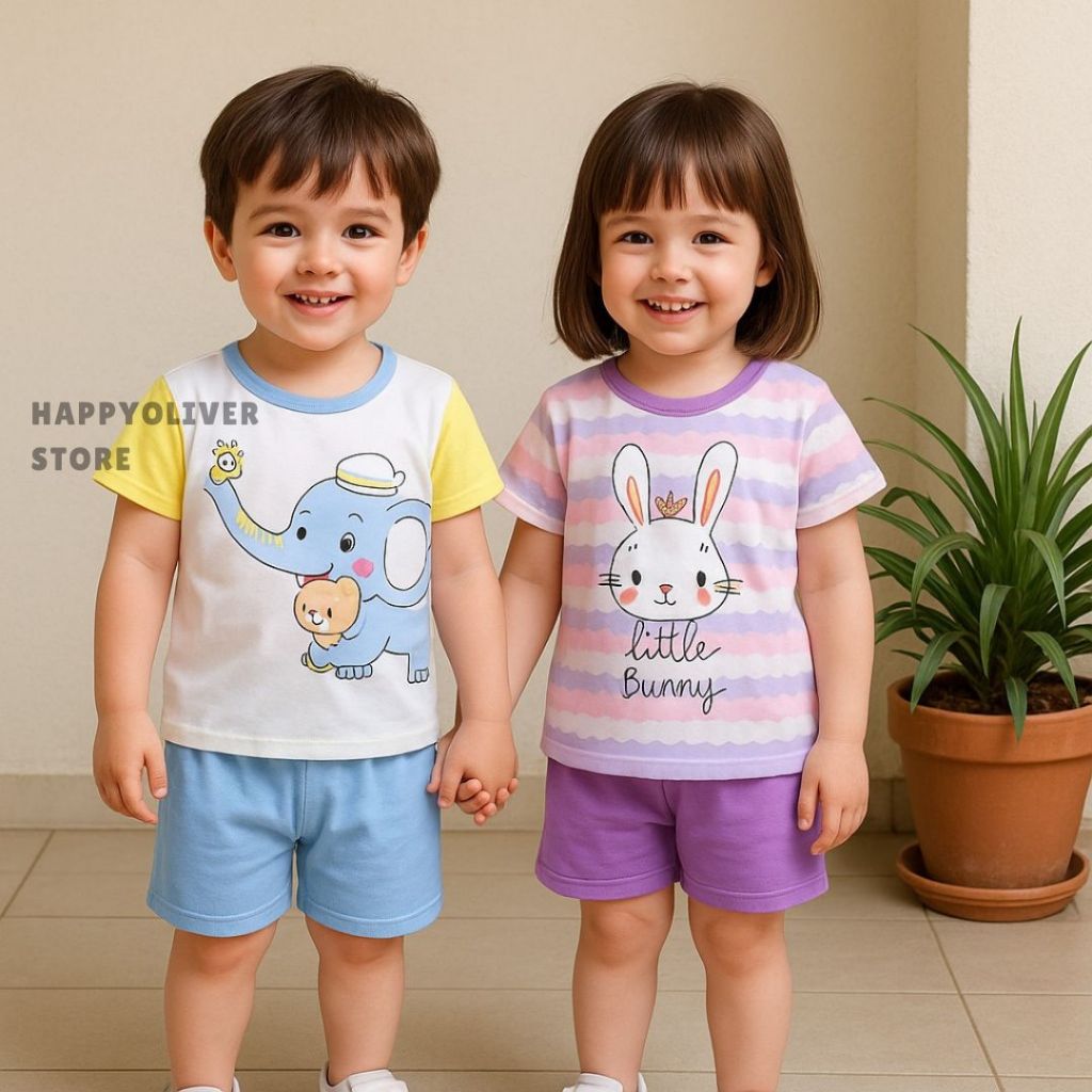 WAREHOUSE 10.10 HappyOliver KIDS SHORT SUIT H5 ชุดเด็กทําจากคุณภาพนําเข้าเสื้อยืด + กางเกงสําหรับเด็