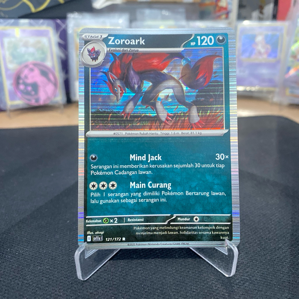 Zoroark 121/172 Holo Foil TCG Pokemon สีดําและสีขาวอินโดนีเซีย