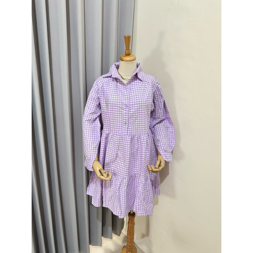 PB67 NEW LILAC TARTAN BABYDOLL SHIRT DRESS