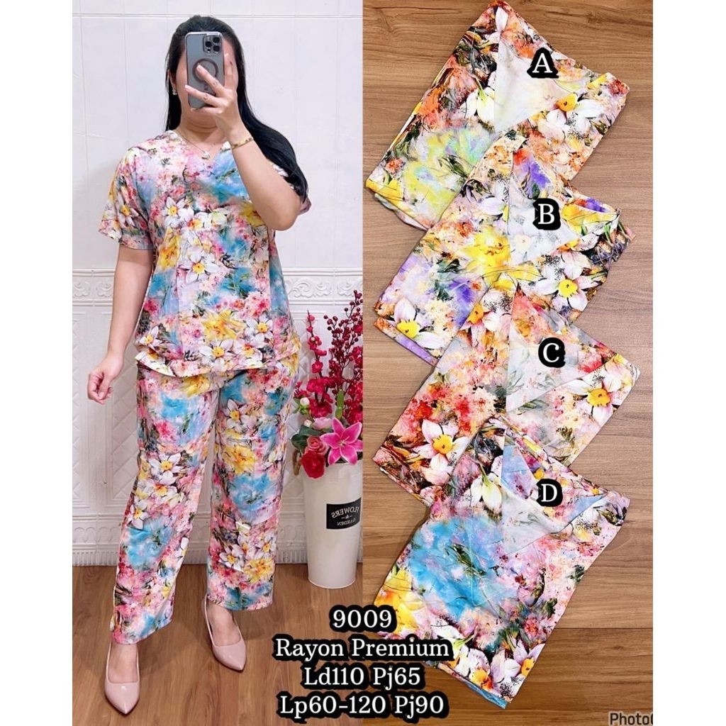 LF 9009 PREMIUM RAYON FLOWER PRINTED TROUSERS SET