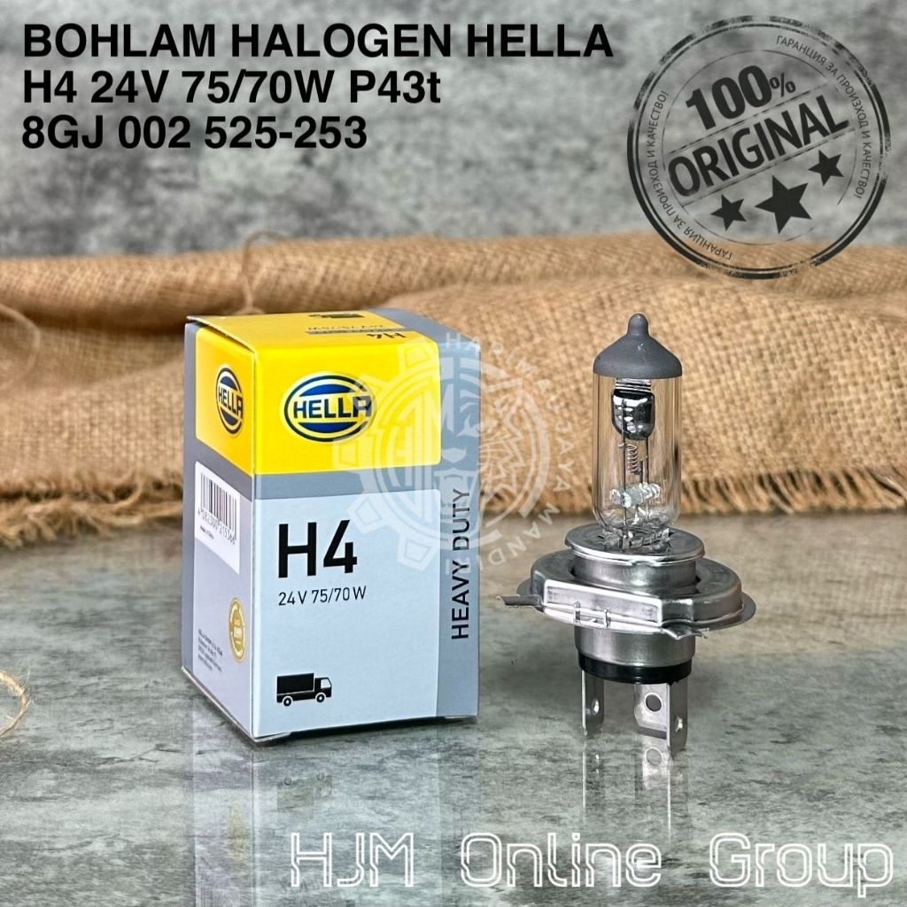 HELLA H4 P43T 24V 75/70W ORIGINAL HALONGEN LIGHT BULB 8GJ 002 525-253