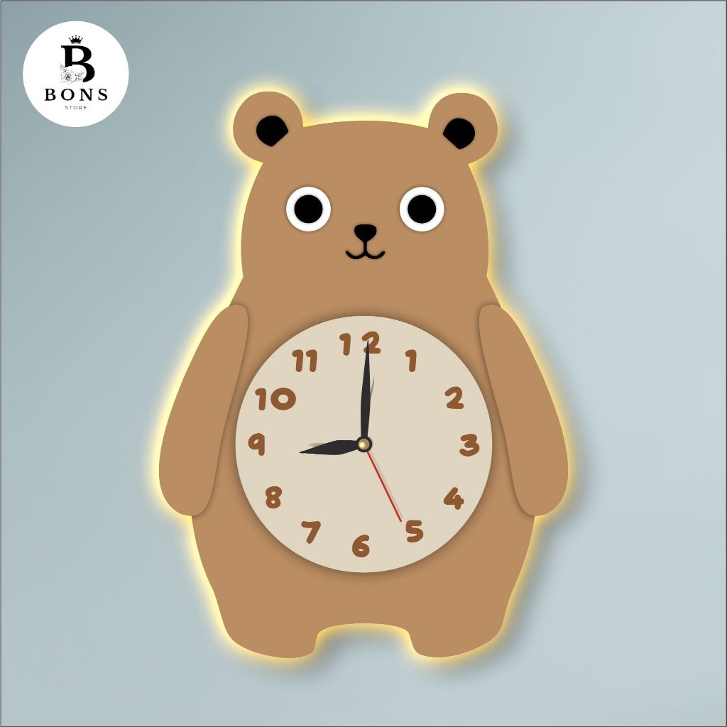 KD39 นาฬิกาติดผนังสําหรับ CHILDRENS ROOM DECORTATION WITH 3D CARVED BEAR CHARACTER UNIQUE AESTTHETIC