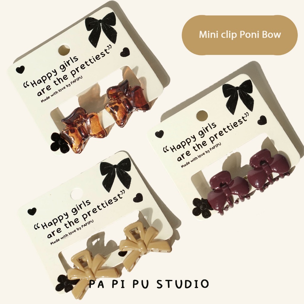 Papipu studio Mini Clip Bangs Bow 2 ชิ้น Bangs Clip