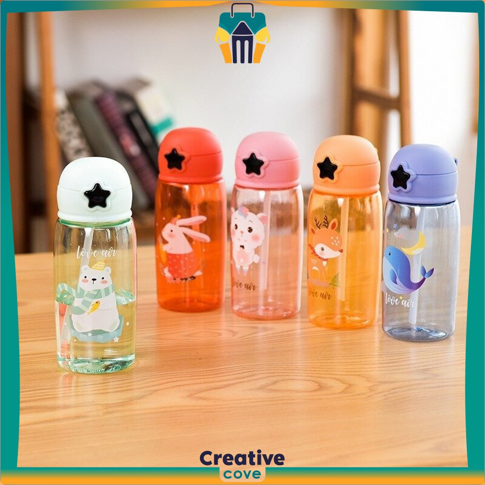 EC ขวดน้ําดื่มสําหรับเด็กพร้อมหลอด / ขวดน้ําดื่มปลอดสาร BPA พร้อมปุ่มดาว ลายตัวละครน่ารัก Creative C