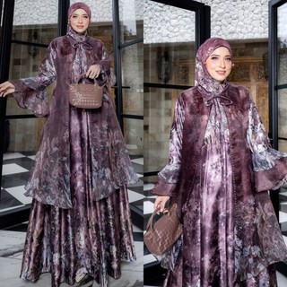 RIZKIYA SERIES  BY HUMAIRA SYARI GAMIS ARMANY SILK PREMIUM SEMI OUTER ORGANZA PRINTING SET SCARF VOAL PREMIUM