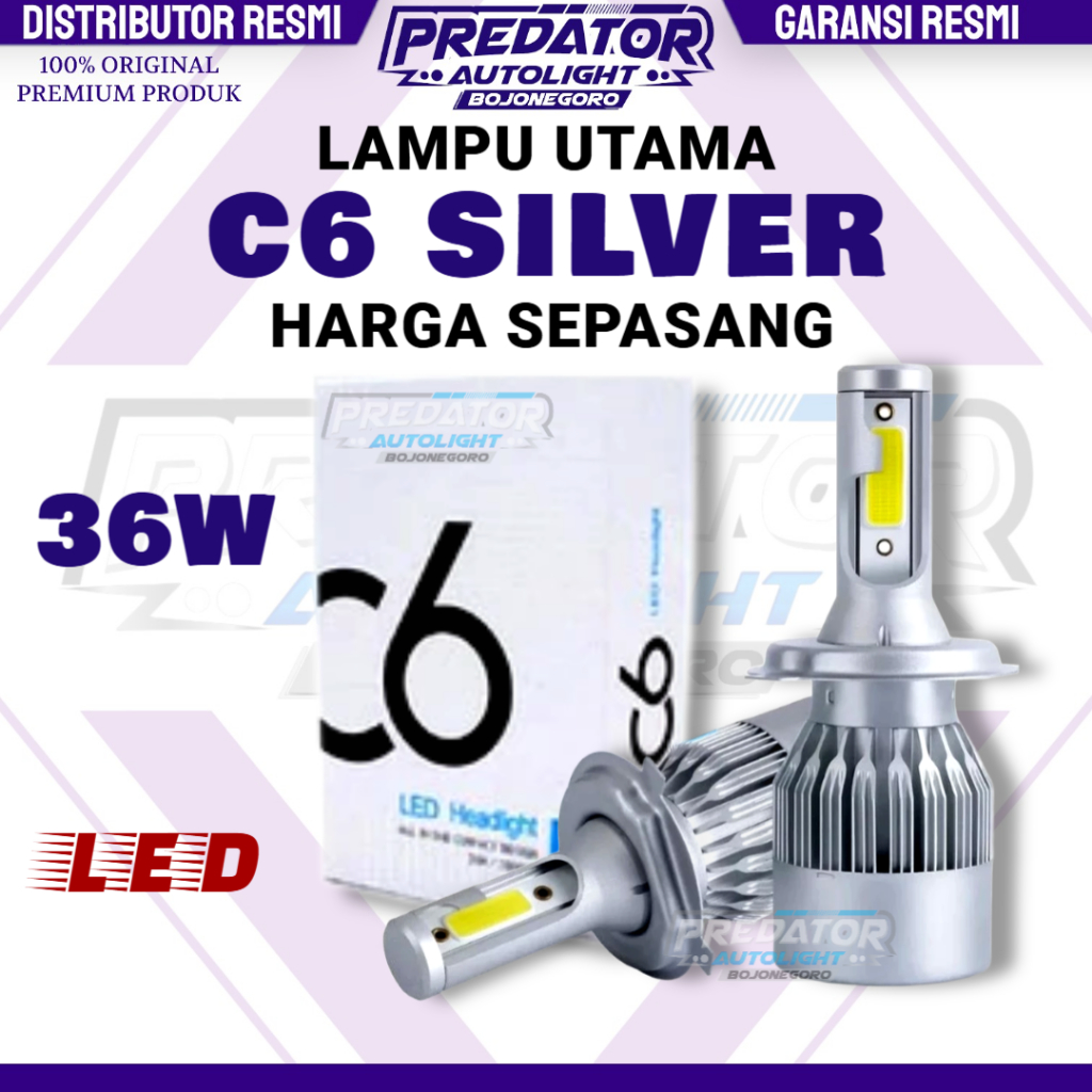 LED HEADLIGHT C6 SILVER 36 วัตต์สําหรับรถยนต์และMOTORBIKES H1/H3/H4/H7/H11/HB3/HB4