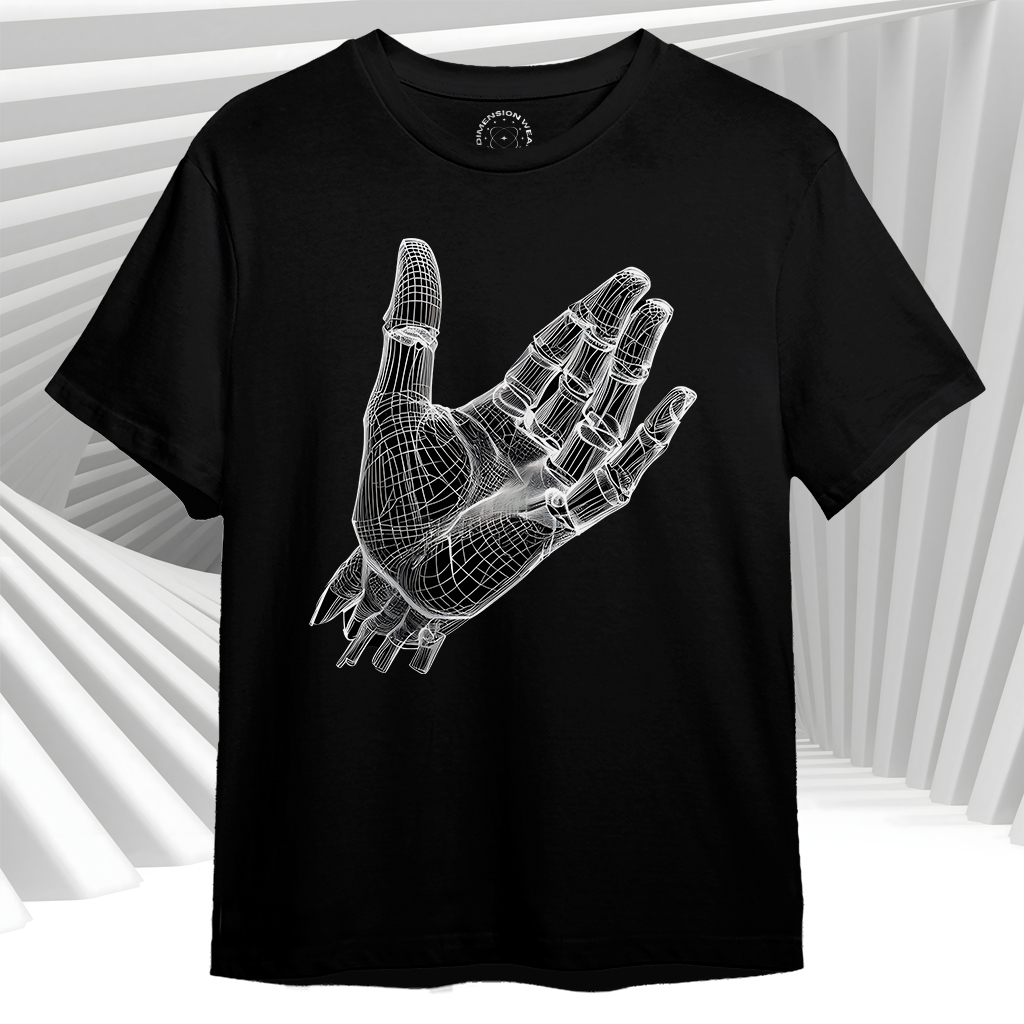 3DimensionWear - เสื้อยืด Distro พรีเมี่ยมดั้งเดิม 3D Digital Handshake: Wireframe Anatomy - DM1249