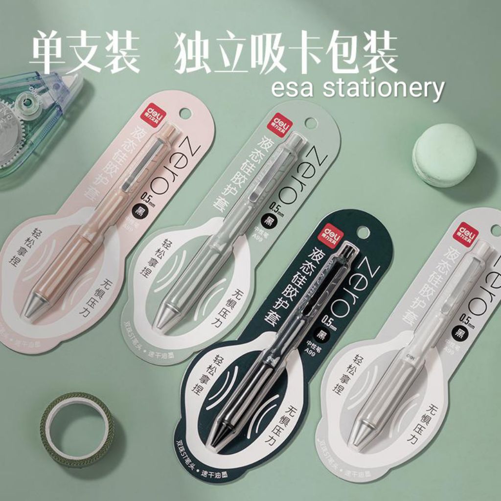 Deli A99 ซิลิโคนเหลว quick-drying ปากกาเจลธรรมดา 0.5 มม. double ball ST หัว (สีดํา