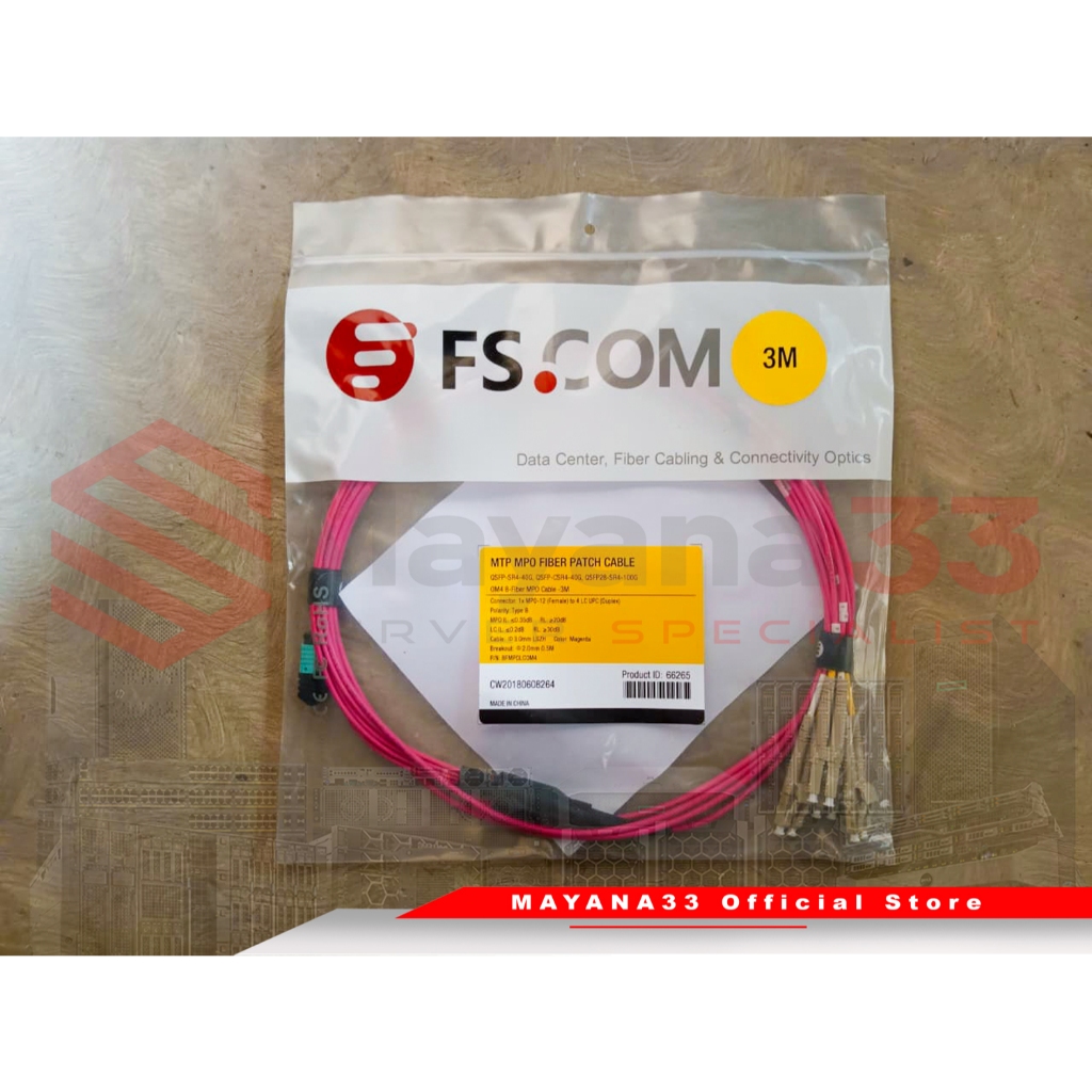 สายแพทช์ไฟเบอร์ MTP MPO OM4 8-Fiber MPO Cable FS ยี่ห้อ 3 เมตร