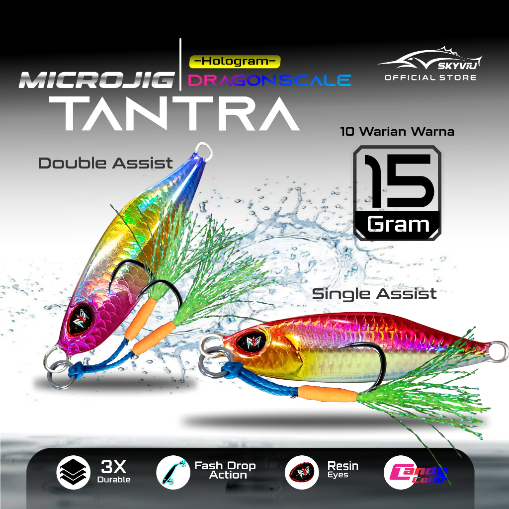 Micro Jig 15 กรัม SKYVIU TANTRA โฮโลแกรมขนาด Motif Complete 1 ชุดเดี่ยว Assist Micro jig 15gr UL โลห