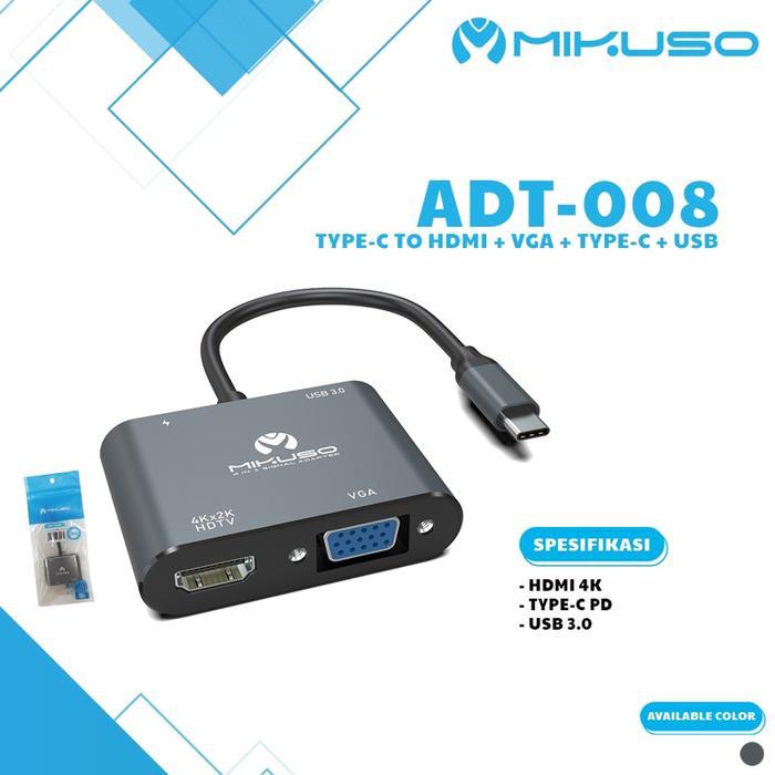 MIKUSO ADT-008 4 in 1 Type C to HDMI 4K + VGA + USB 3.0 + PD (Type C) Connector