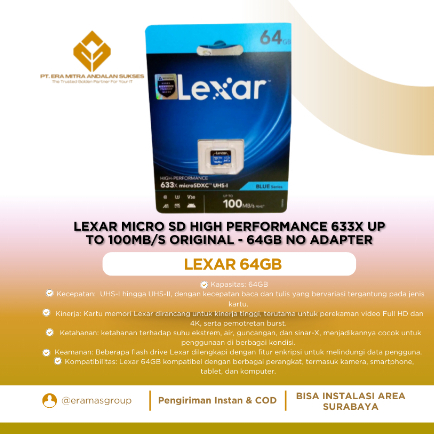 Lexar Micro SD ประสิทธิภาพสูง 633x สูงถึง 100MB ของแท้ - 64GB