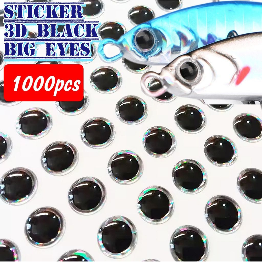 MATA WHOLESALE 1000PC 3D BLACK BIG EYE FISH EYE STICKERS BLACK PUPIL STICKERS JIG MAKER ASSIST MAKER [ACS3D05]