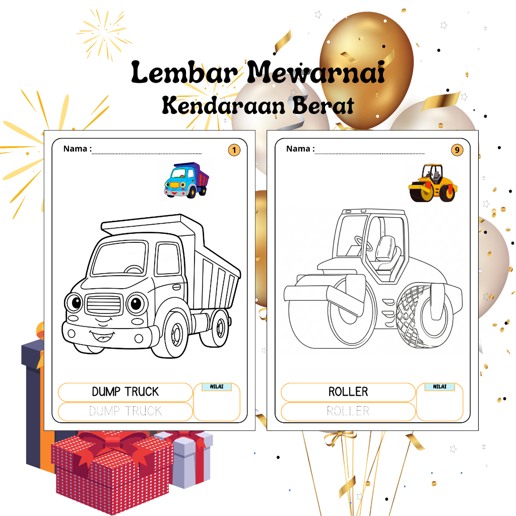 การระบายสี 15 แผ่นของ A5/A4 80 GRAM HVS กระดาษพร้อม HEAVY VEHICLE THEME