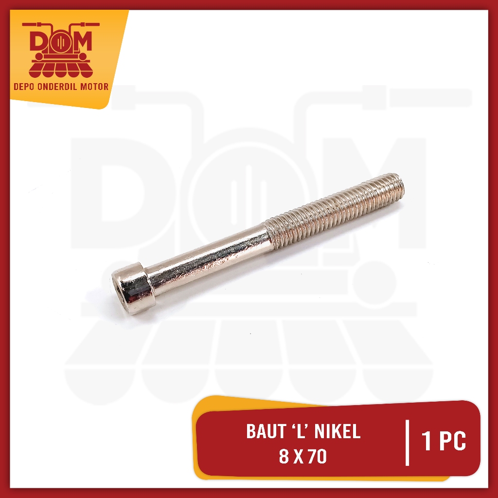 "L" นิกเกิล Bolt 8 x 70 ราคาต่อ 1 ชิ้น (PSP) Bolt "กุญแจ 12 ลิตร 6 - 8 มม. x ยาว 70 มม.