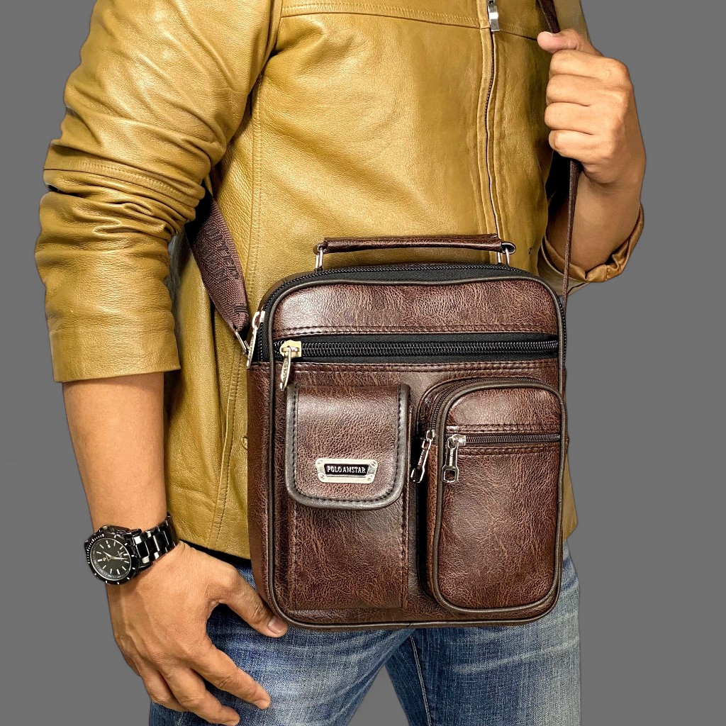 POLO AMSTAR PU Leather Mens Sling Bag Original Office Bag กระเป๋าสะพายหนัง