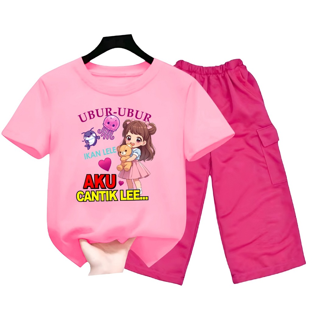 IM BEAUTIFUL CATFISH JELLYFISH LEE ชุดเด็กผู้หญิง อายุ 5-10 ปี เสื้อยืดและกางเกงคาร์โก้