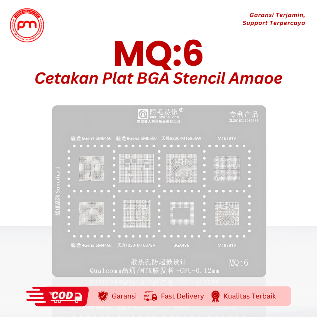 Bga แผ่นลายฉลุแม่พิมพ์ MQ6 SM8650 MT6879V MT6781V Original Amao