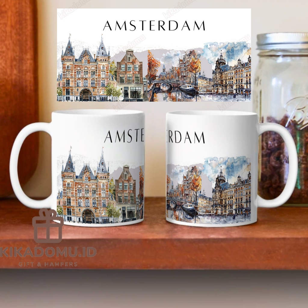 Amsterdam สีน้ํา City Clipart Cozy ปลายทาง Landmark ของที่ระลึกของขวัญแก้วกาแฟเซรามิค