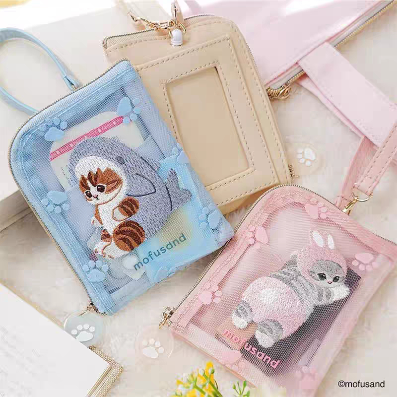 Mofusand กระเป๋าทุกวัน Floky พร้อมกระเป๋าคาราบิเนอร์อเนกประสงค์ Mofusand ผู้ถือบัตรกระเป๋าเดินทางแท็