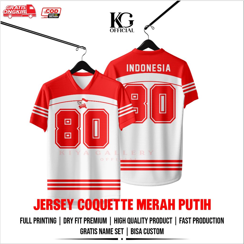 INDEPENDENCE / AUGUST CLOTHES JERSEY FULL PRINTING ฟรีชื่อและหมายเลข INSTALLATION JERSEY COQUETTE RI