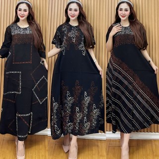 Daster Cap Asli Pekalongan Rayon Twill Malaman Jumbo LD 110 Busui Friendly Lengan Pendek Resleting Depan