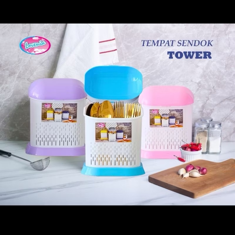 LOVENIA TOWER SPOON HOLDER/2-SIDE LID SPOON HOLDER/PLASTIC SPOON HOLDER