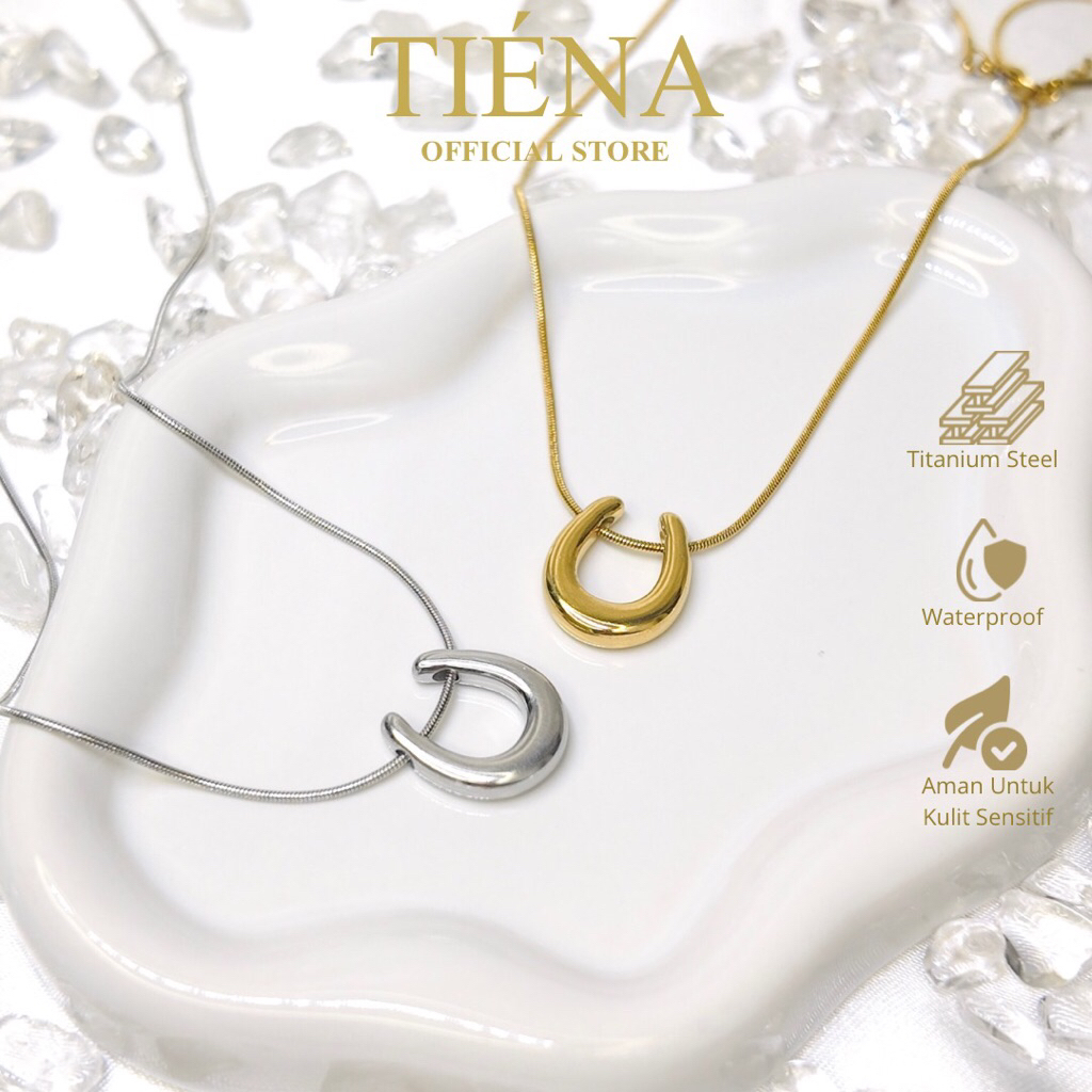 TIÉNA • สร้อยคอจอร์เจีย ชุบทอง 18K • สร้อยคอไทเทเนียมผู้หญิงหรูหราเรียบง่ายป้องกันสนิมสร้อยคอรูปตัว 