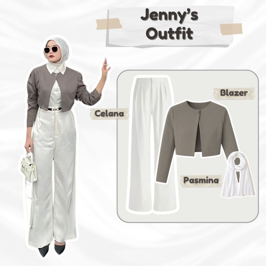 One Set Stylish Outfit (เสื้อครอป, กางเกง Jennie, Pashmina Ceruty) ชุดวัยรุ่นปัจจุบัน AS1M