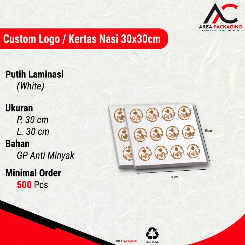 WRAPING FOOD กระดาษข้าว KFC 30X30 + โลโก้ที่กําหนดเอง - BAKING PAPER-KEBAB-BURGER ETC.