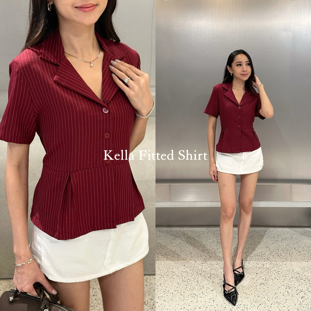 KEMEJA SORINBYHER Kela ติดตั้งเสื้อ / เสื้อเชิ้ตลายทางผู้หญิง Top Shortsleeves slim fit เสื้อเชิ้ตสํ