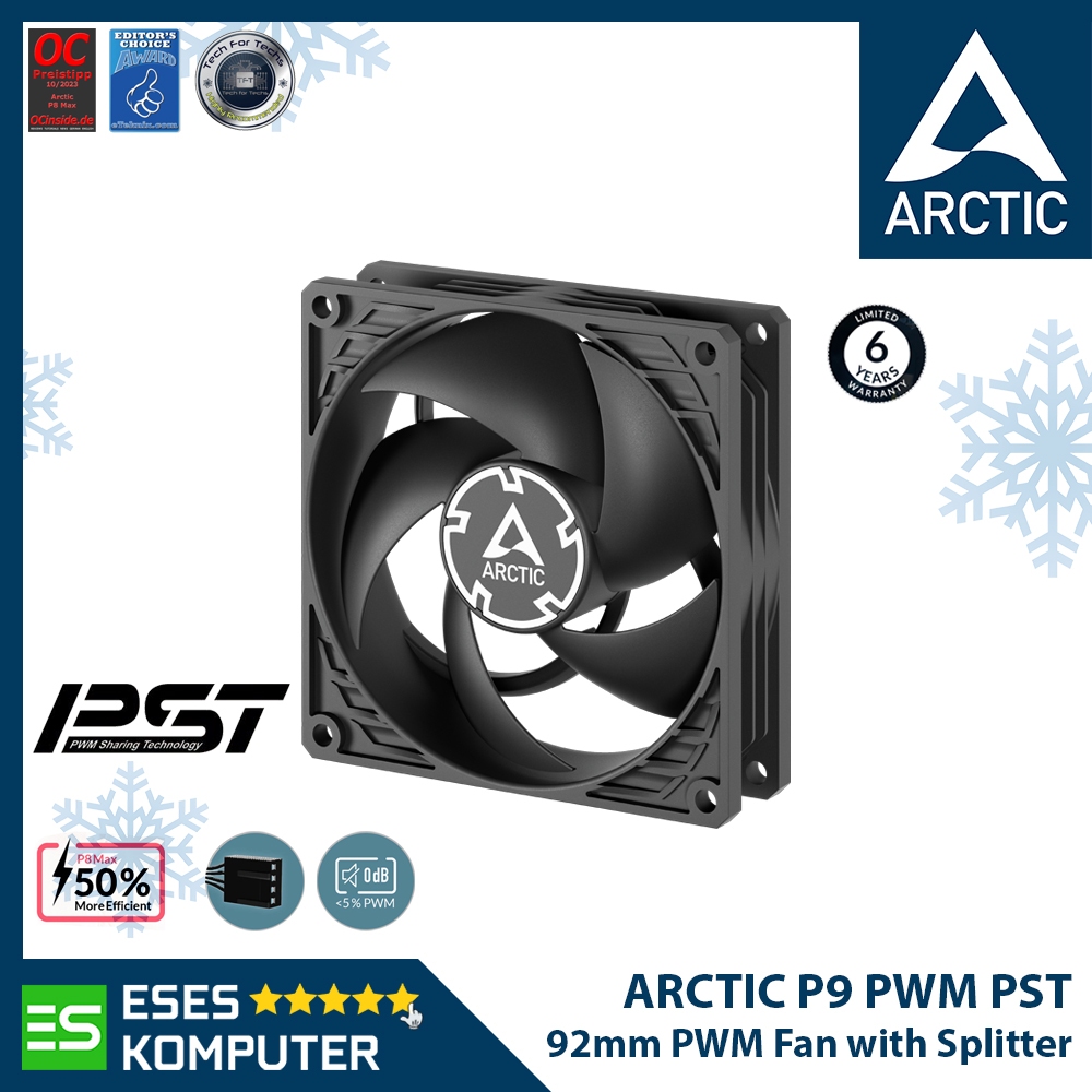 Arctic P9 PWM PST พัดลมสีดํา | พัดลม พีเอ็มเอ็ม 9 ซม. 92 มม. พร้อมตัวแยก