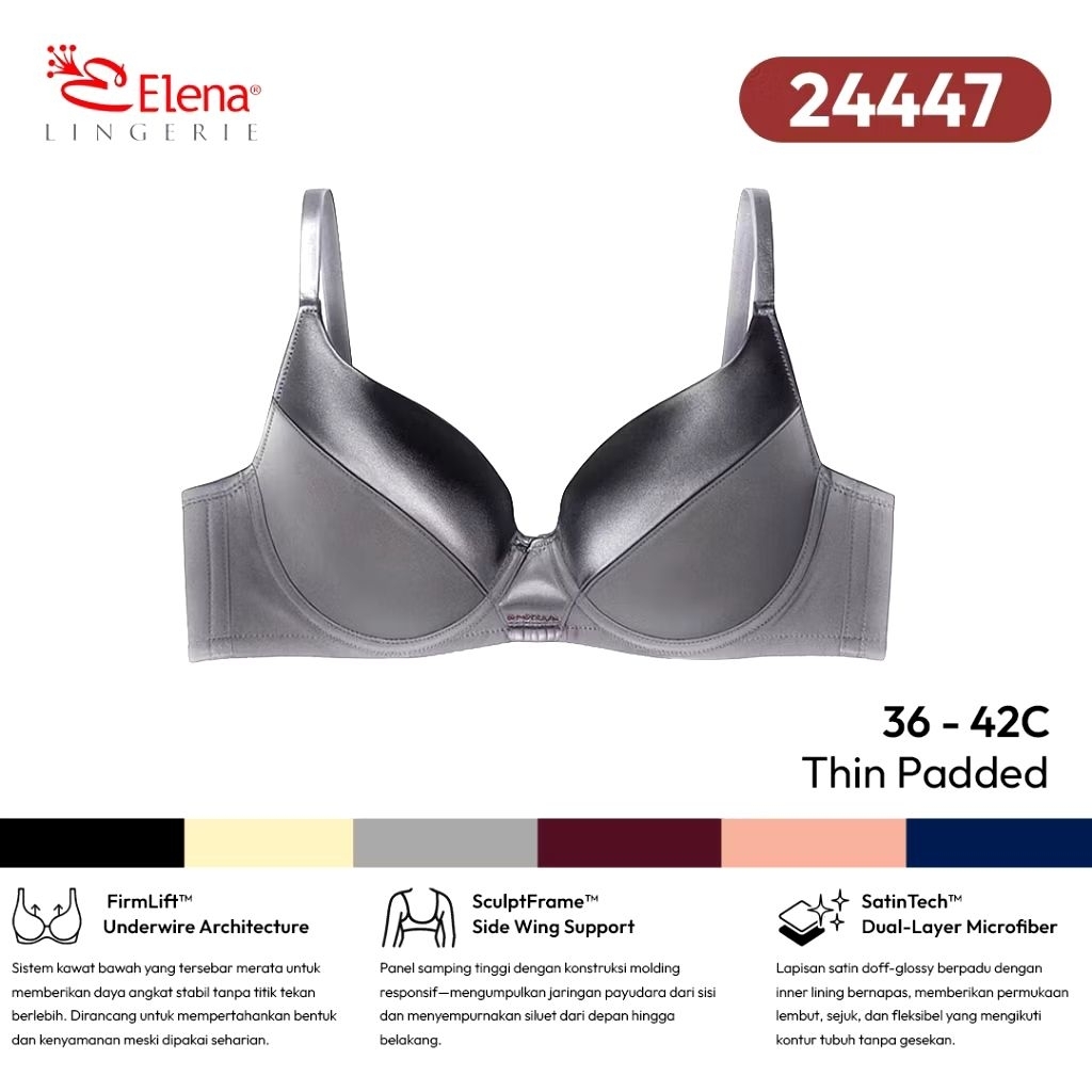 เอเลน่าบรา BH Cup C Large E 24447 - Size 36C-42C - Large C Cup Bra Thin Foam Wire