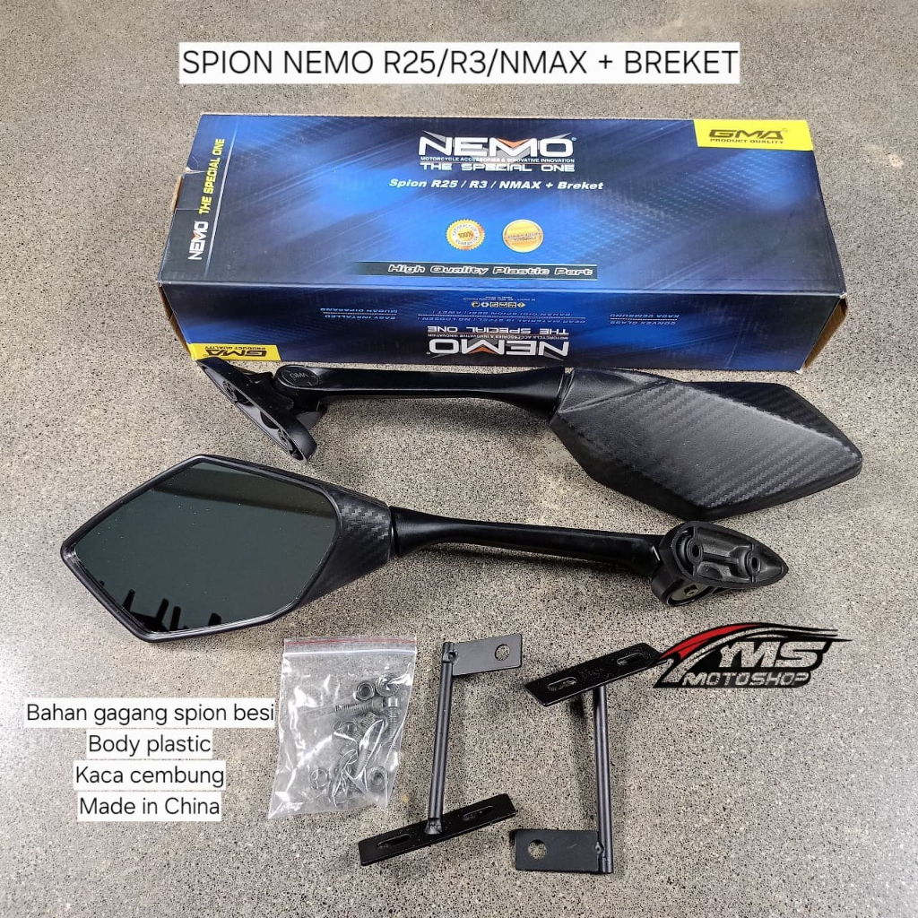 NEMO NMAX MOTORCYCLE MIRROR CBR250RR CARBON PLUS SHORT BRACKET; ยาว