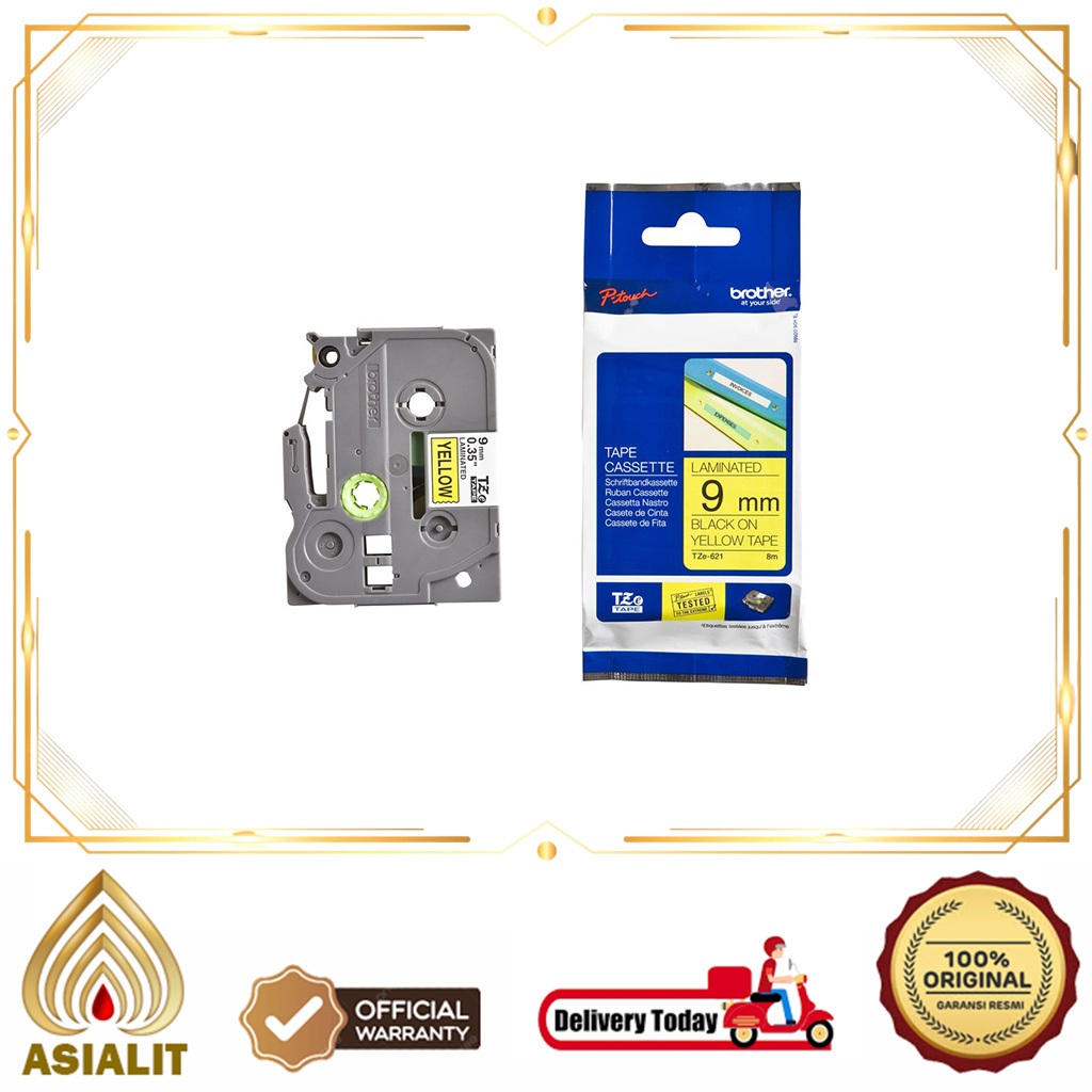 เทปฉลาก Brother TZE-621 ขนาด 9MM ยาว 8M สีดําเหลือง TZE 621