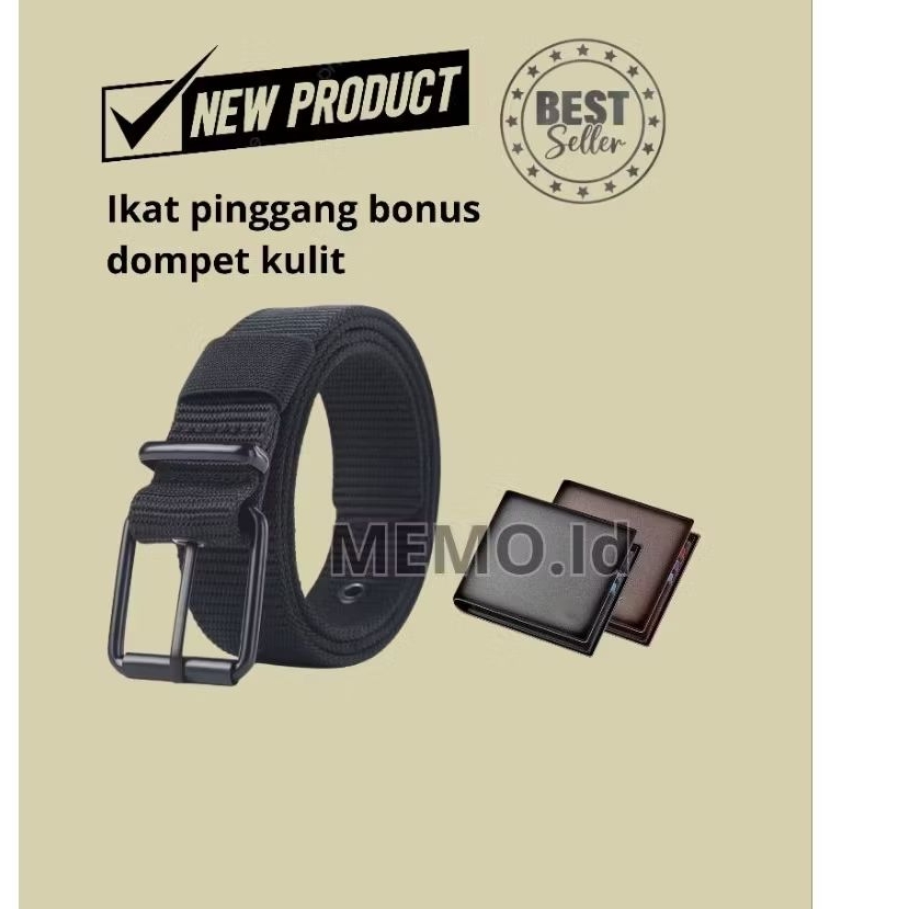 MEMO BUY ONE GET ONE FREE เข็มขัดผ้าใบผู้ชาย jr bนัสกระเป๋าสตางค์หนัง