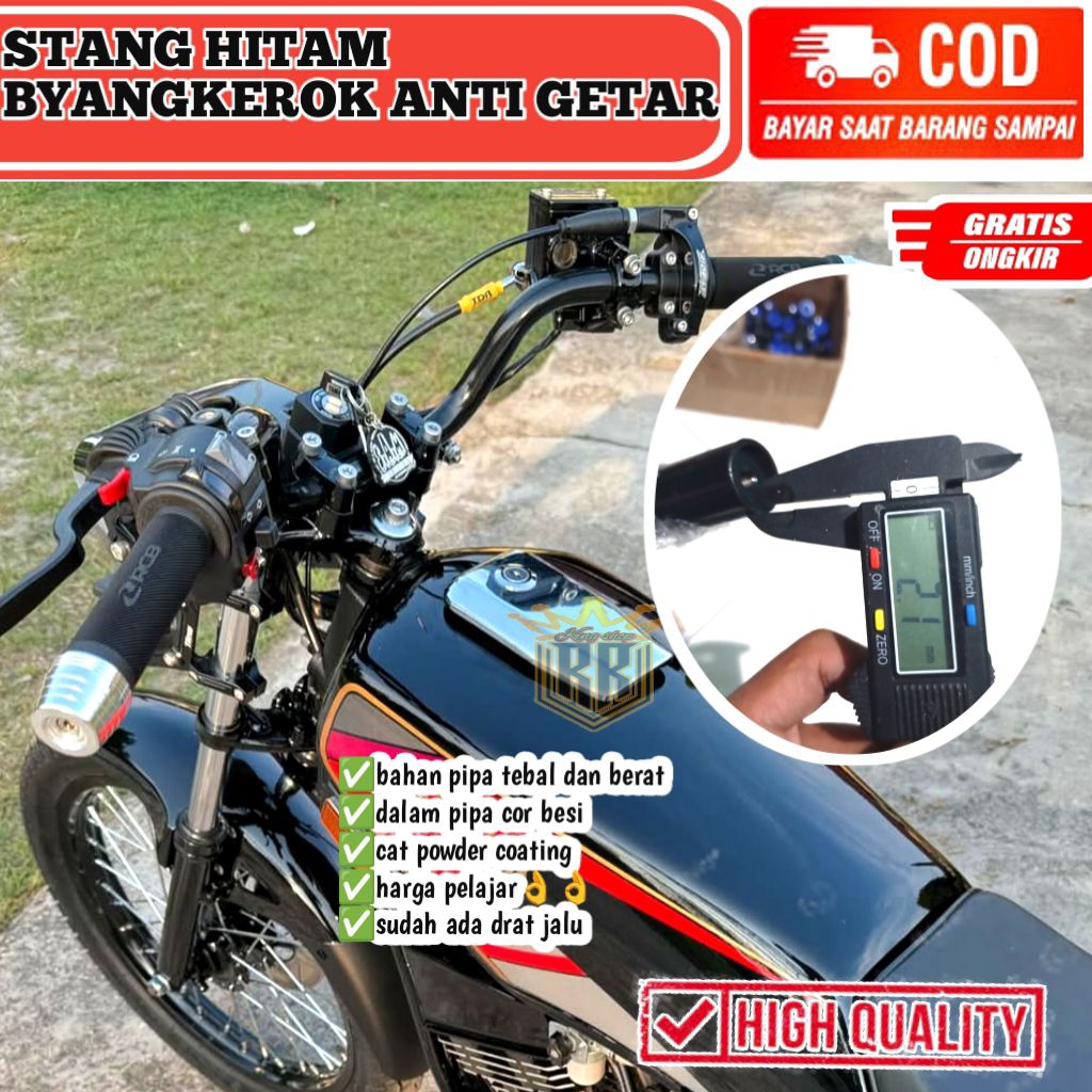 RX KING BLACK STEERING BAR RX K BLACK HANDLEBAR ANTI-VIBRATION PREMIUM UNIVERSAL