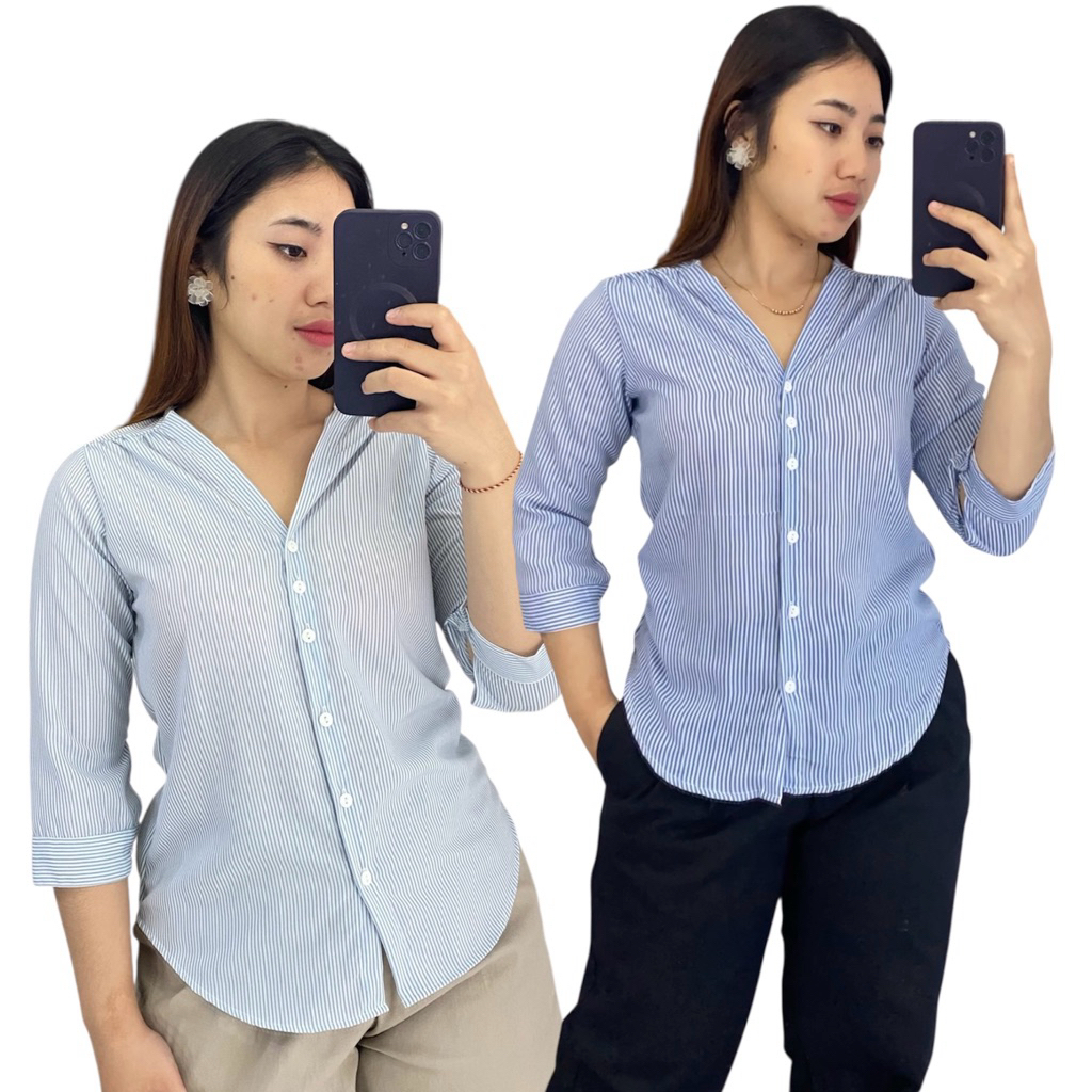KEMEJA Caremuz Top Luna pattern Work shirt เสื้อผ้าผู้หญิง เสื้อผ้าอินเทรนด์ Blouse Top