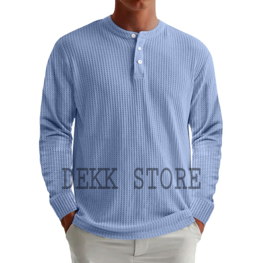 LONG-SLEEVED WAFFLE KNIT เสื้อยืด/PLAIN MENS KNIT BUTTON เสื้อยืด/WAFLE KNIT เสื้อยืด