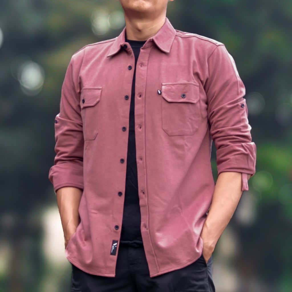 KEMEJA เสื้อเชิ้ตสีพื้นแขนยาว Unisex สีชมพู Calm Adventure Series Vuxor Outdoor - Dusty Rose
