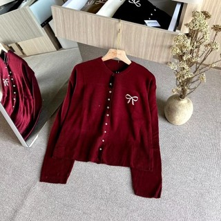 Knitwear Korean Style Cardigan Rajut Wanita Variasi Pita Bordir Tops Oversize