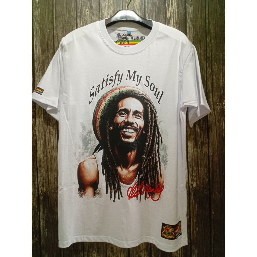 KATUN BOB MARLEY SATISFY MY SOUL WHITE COTTON เสื้อยืดต้นฉบับ JAVAMAIKA RASTA APPAREL